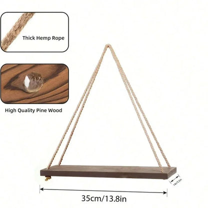 Wooden Hanging Wall Shelf with Ropes